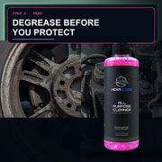 HexaGloss All-Purpose Cleaner degreasing automotive surfaces before protection