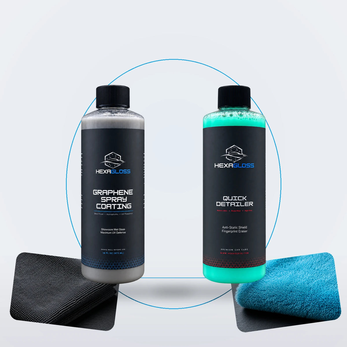 HexaGloss Daily Driver Kit with Graphene Spray Quick Detailer and two microfiber towels
