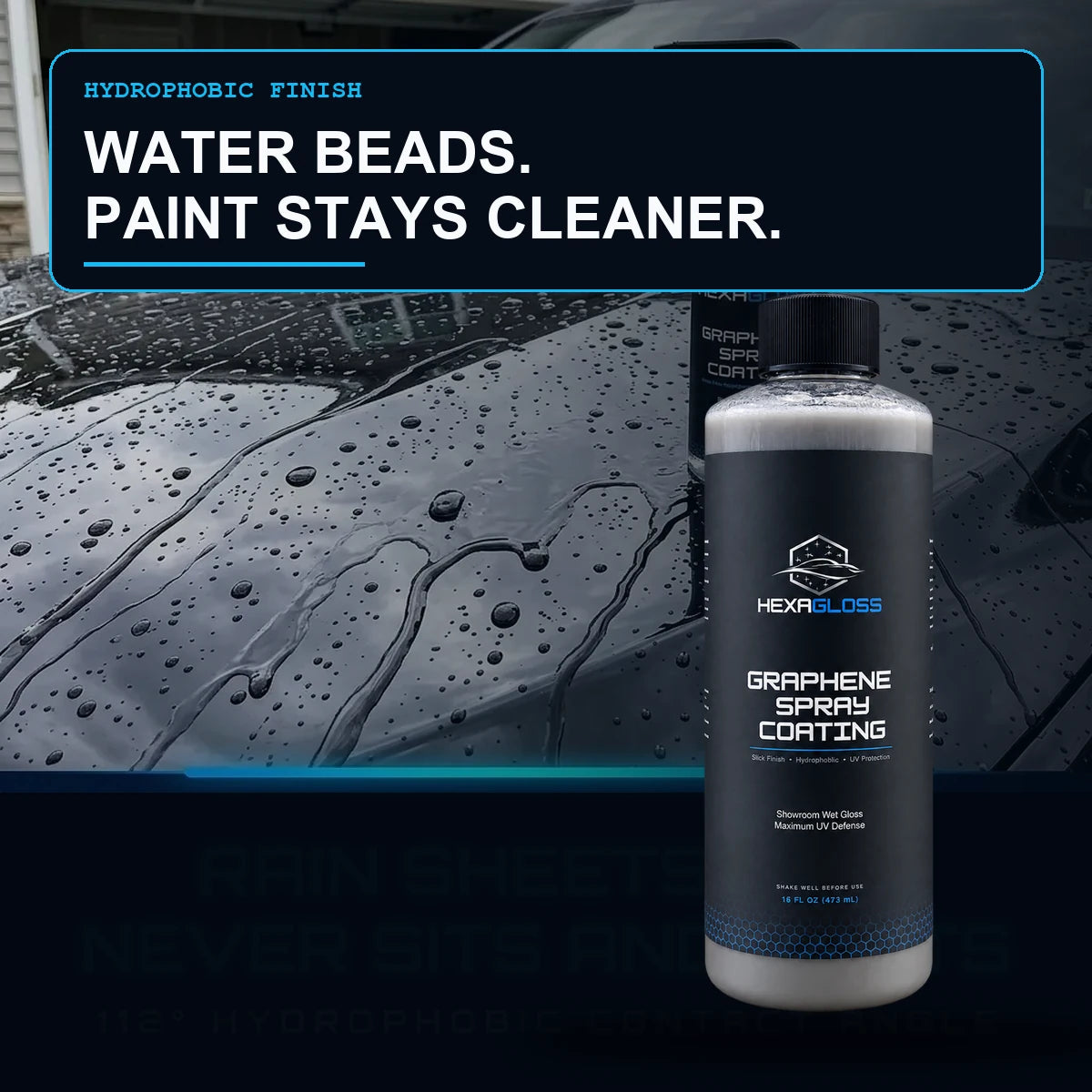 Aggressive water beading on paint protected with HexaGloss Graphene Spray Coating