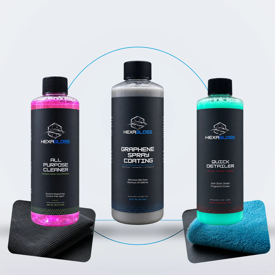 HexaGloss Master Protocol with All-Purpose Cleaner Graphene Spray Quick Detailer and two microfiber towels