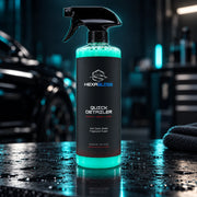 HexaGloss Rapid Quick Detailer with trigger sprayer in a premium automotive detailing studio